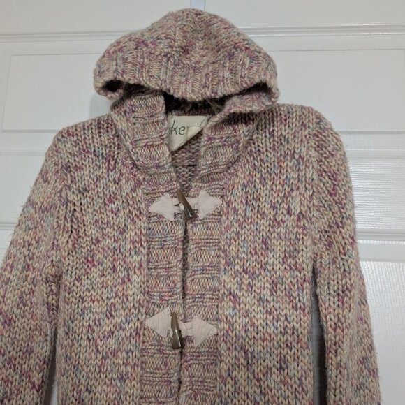 Kenji Duster Cardigan Womens Size Small Pink Marled Knit Wool Hooded Toggle - Picture 2 of 9